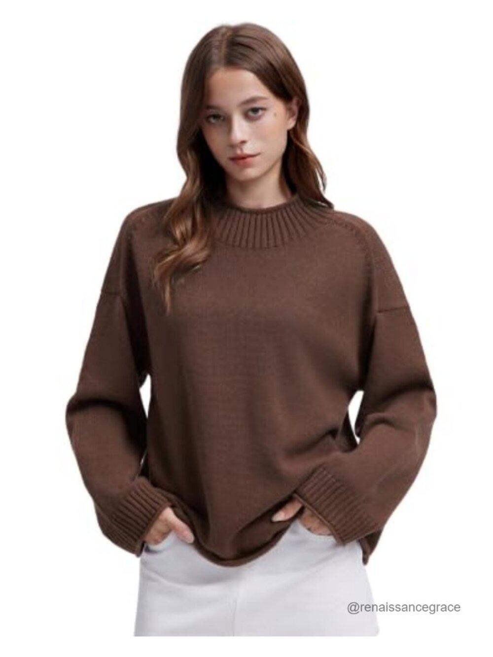 Cashmere Blend Oversized Mock Neck Pullover Sweater Ribbed Knit